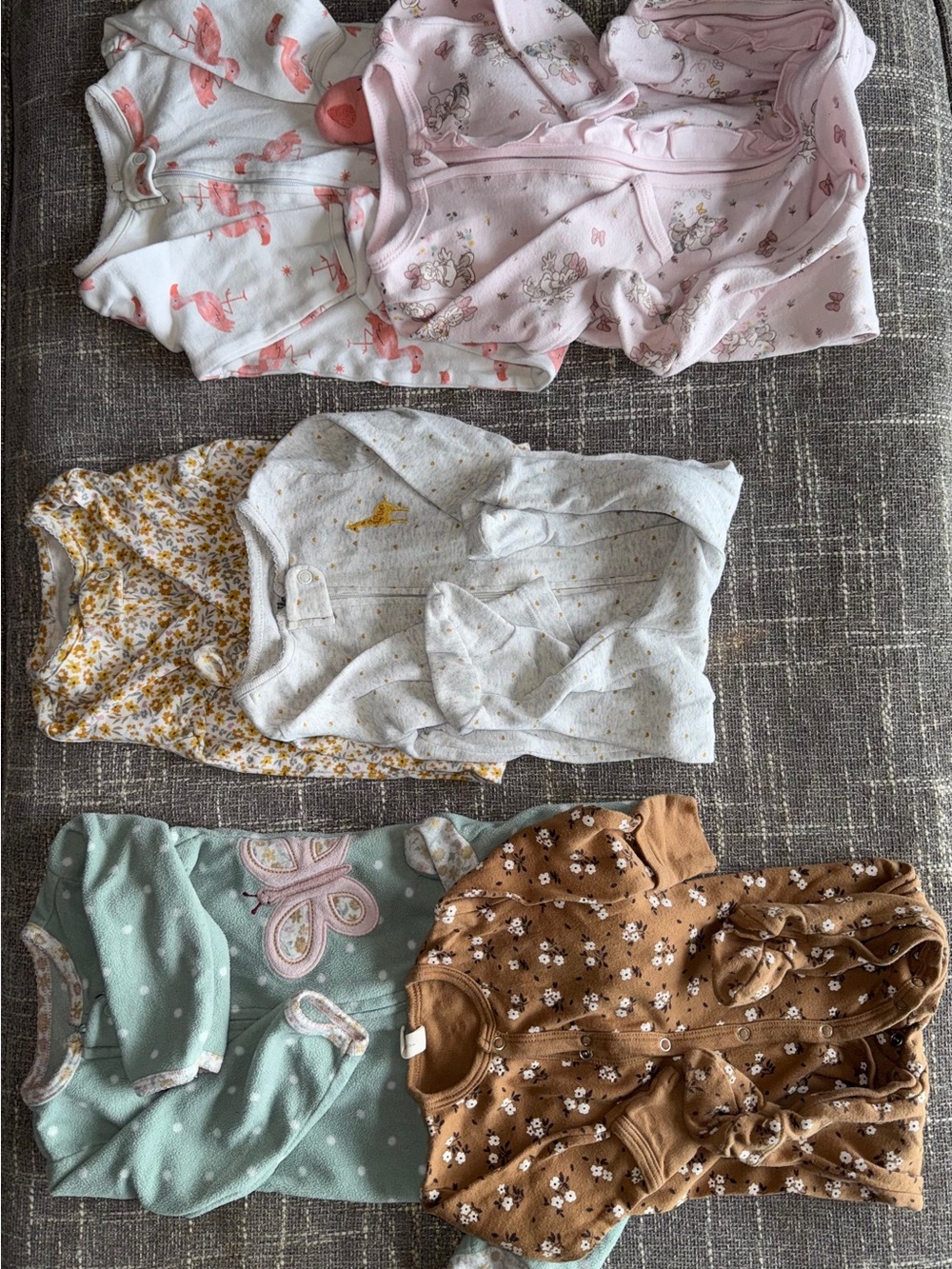 Mixed Pack of Girls' Pajama Sleepsuits - Pink, White, Brown, Mint, Gray